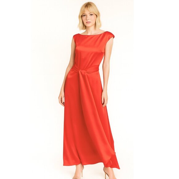 Fame and Partners Satin Wrap Maxi Dress 2 Red NWT - Picture 1 of 8
